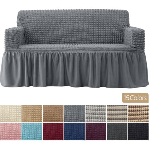 1/2/3/4 Seater Bubble Plaid With Skirt Dining Sofa Cover Elastic Sofa Slipcover Stretch Sofa Covers Universal Size Sofa Cover