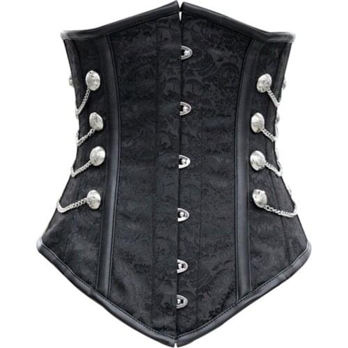 Black Retro Sexy Basque Gothic Corset Floral Bustier Lace up Steel Boned Brocade Steampunk Corselet Underbust XXL