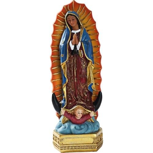European Mexican Virgin Mary Christian Statue Durable Resin Statue Lady of Guadalupe Figure for Scale Collection Desktop Display