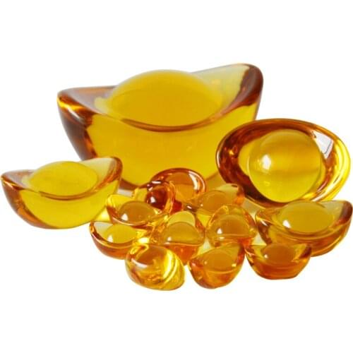 Feng Shui Chinese Yellow Crystal Glass Gold Ingots Paperweight Lucky Family Fashion Gift Home Decoration