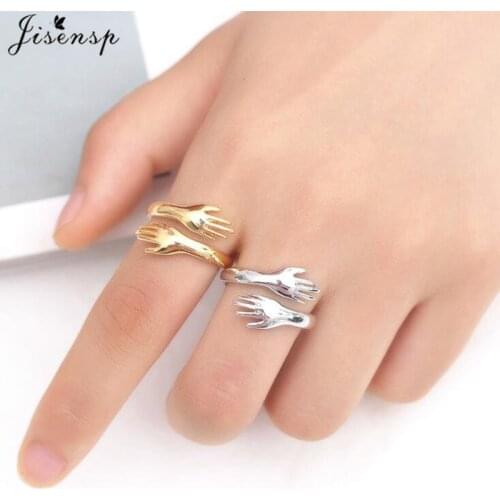 Gothic Romantic Hug Hand Rings for Women Men Creative Adjustable Love Forever Open Finger Ring Couple Jewelry Anillos Bague