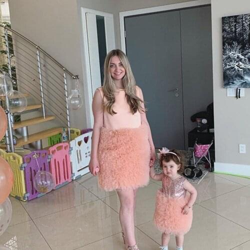 Lovely Pink Tulle Mother Daughter Dresses Mom Kid Matching Dresses Birthday Celebration Dresses Custom