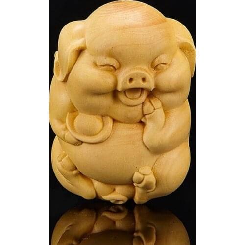 CCZHIDAO Pig Creative Pendant Chinese Boxwood Crafts Feng Shui Mini Sculpture Home Decoration Collectible Men’s Gift