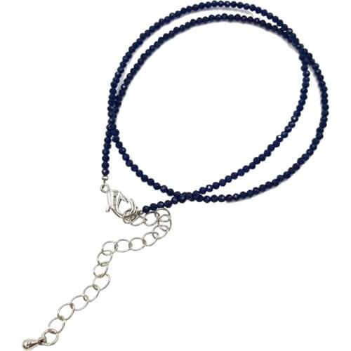 Lii Ji Unique Lab-created Blue Sapphires Faceted 2mm Tiny beads Choker Necklace 16''-18'' for Man or Women Drop shipping