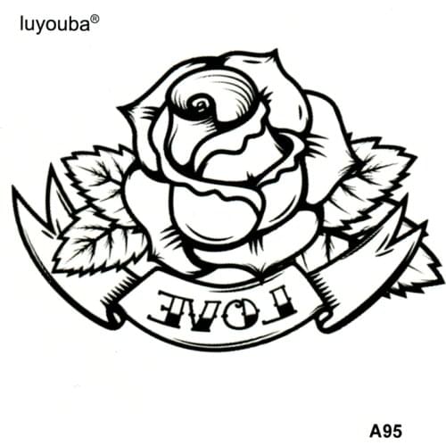 Love Rose Flower Waterproof Temporary Tattoos Men Tatuajes Temporales Glitter Tattoo Sleeve Tatoo Henna Tatuagem Art Tattoo