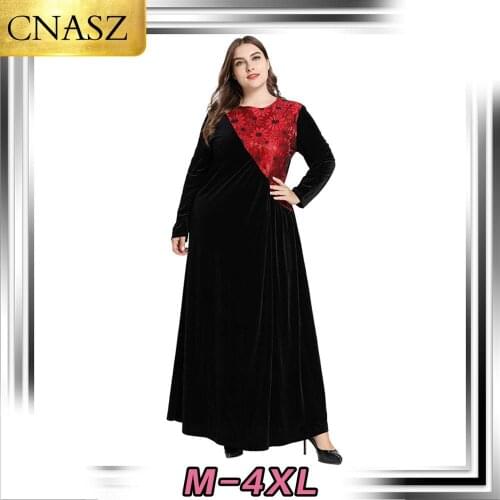 Muslim Dress Arabic Islamic Long-Sleeved Middle Eastern Big Swing Gold Velvet Dress Bangladesh Oman Kimono Dubai Turkey Elegant