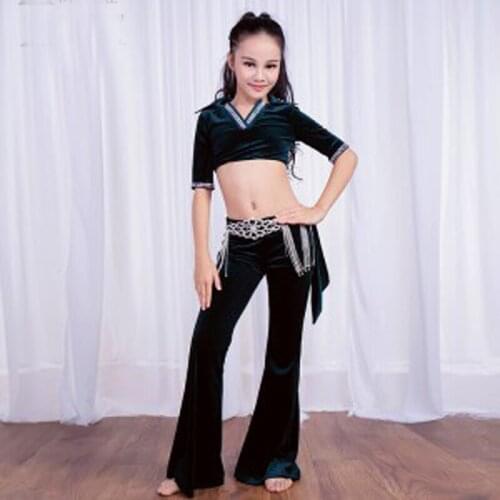 NEW 2018 Tops+Pants Belly Dance Training Set Dress for Kids/Child/Girls sexy V-neck professional Stage Performance Wears Clothes