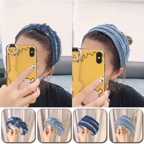 Blue Folds Denim Hairband Head Hoop for Women Hair Accessories Fashion Pleated Bezel Girls Cowboy Knotted Hairbands Headwear