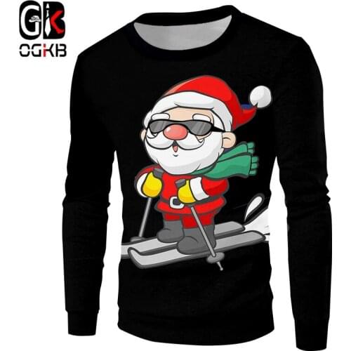 OGKB Christmas Trend Lady Sweatshirt 3D Printed Ski And Sunglasses Santa Claus New Large Size 5XL Funny Pullover