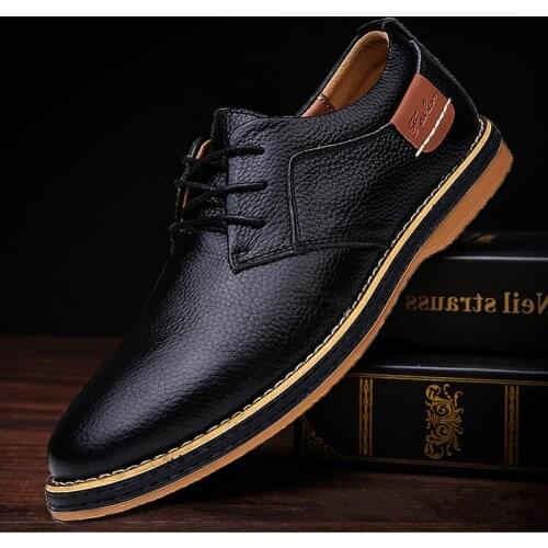 AQ58 2020 New Men Oxford Genuine Leather Dress Shoes Brogue Lace Up Flats Male Casual Shoes Footwear Loafers Men Big Size 39-45