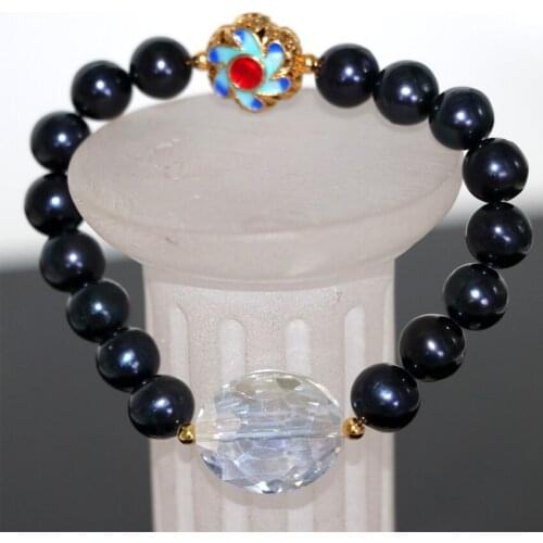 Wholesale price natural freshwater cultured 9-10mm pearl beads strand bracelets for women gifts cloisonne jewelry 7.5inch B2971