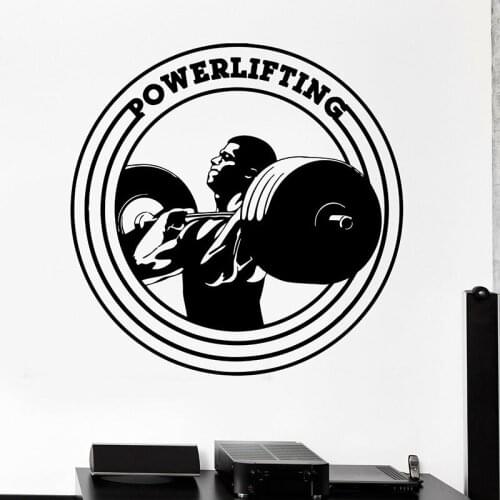 Powerlifting Logo Wall Decal Bodybuilding Fitness Sports Door Window Vinyl Stickers Training Room Gym Interior Decor Mural E548