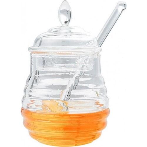 245ml Transparent Beehive-shaped Honey Jar with Dripper Stick for Storing and Dispensing Honey