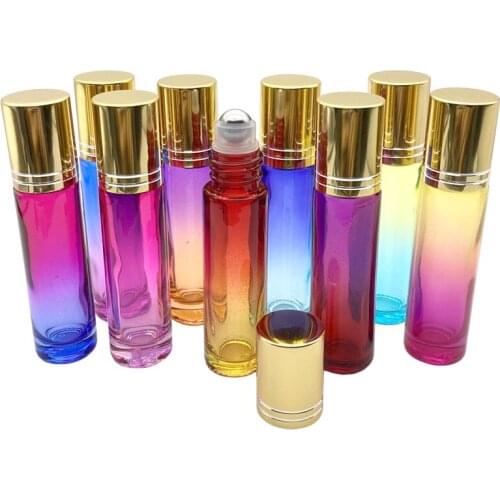 50pcs 10ml Gradient Color Empty Perfume Roll On Bottle 10cc Roller Ball Thick Glass Durable For Travel Essential Oil Vial