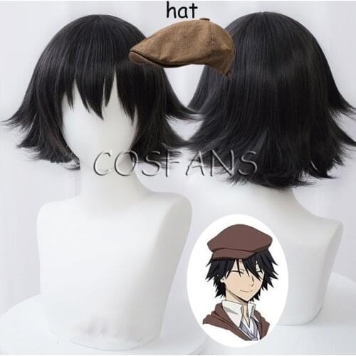 Ranpo Edogawa Cosplay Bungou Stray Dogs Cosplay Short 30cm Dark Grey Wig Cosplay Anime Cosplay Halloween Cosplay Wig and hat