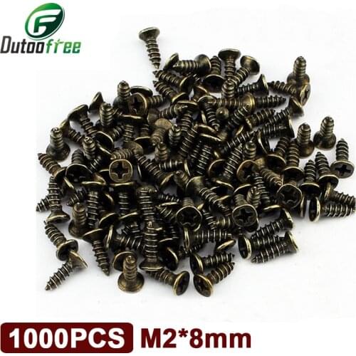 1000pcs M2*8mm Antique Hardware Accessories Bronze Color Philips Head Self-tapping Screws Nail Nut For Wood Box Furniture