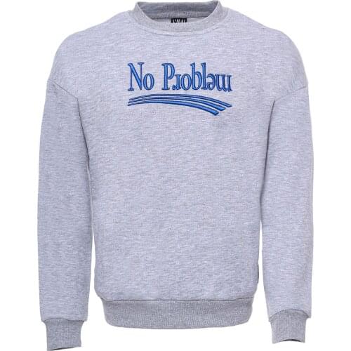 Grey Crew Neck Embroidered Mens Sweatshirt