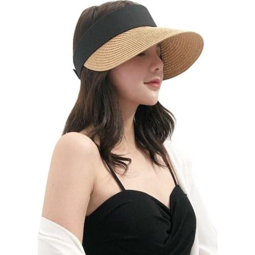 Womens Straw Hat Sun Hat Wide Brim Summer UV Protection Beach Hat Foldable Packaging Korean Outdoor Sport Fishing Empty Top Hat