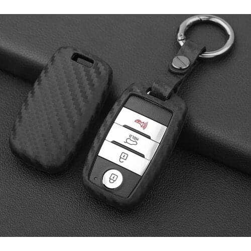 Silicone Carbon Fibre Car Key Case Remote Shell Cover Fit For KIA Optima Sorento Soul Sportage Niro Carnival Protector Keychain