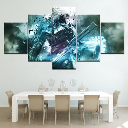 Modern Printed On Canvas Metal Gear Oil Painting On The Wall Unframed 5 panel Modular Pictures For Living Room Vintage Posters