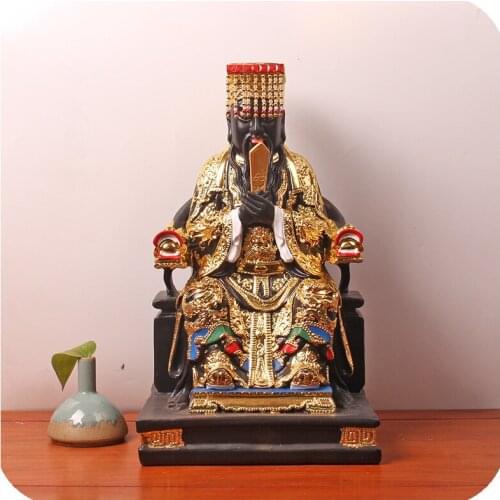 Figure Buddha 12/16/19 Inches Resin Gold Black Ten Temple Family Buddha Statue Yama, King of Hell enshrine and worship