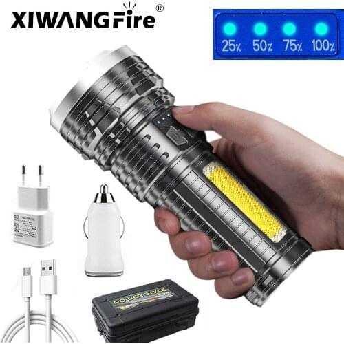 Led New Strong Light Flashlight T6+COB Flashlight Torch Outdoor Lighting USB Charging Floodlight With Side Light Power Display