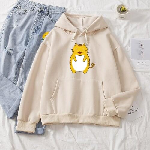 Cartoon Cat Print Hoodie Women Fashion Kawaii Koreanharajuku Hoodie Oversize Cotton Sweatshirt Female Clothes Long Sleeve Hooded
