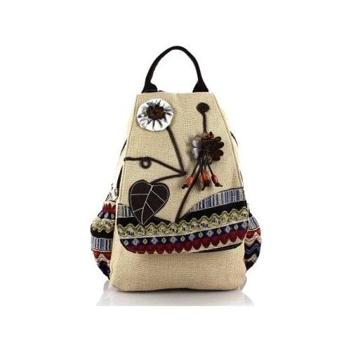Top bohemian string appliques women shopping cover backpacks!Nice national prints lady casual backrack All-match Canvas backruck