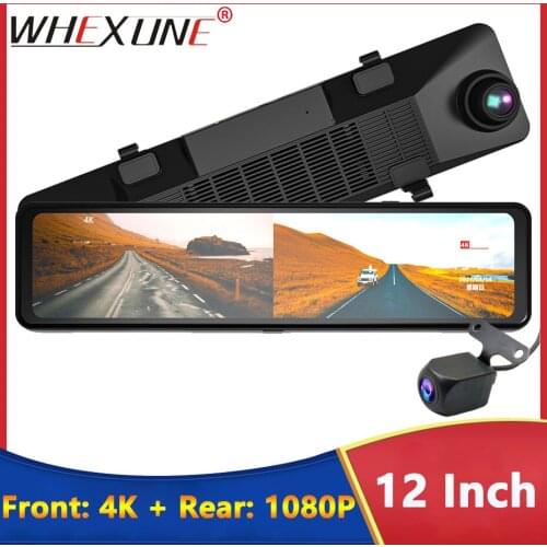 WHEXUNE 4K Car Video recorder 12'' Rearview mirror WIFI Car dvr Ultra HD 3840*2160P Dash cam Night vision 1080P Reverse camera