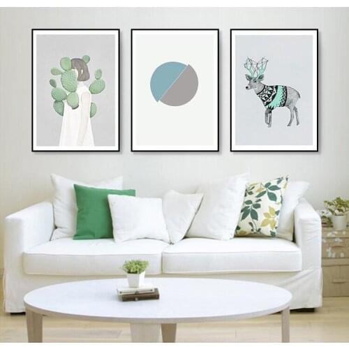 Water Color Green Plant Cactus Succulent Plant Canvas Painting Nordic Poster Garden Wall Art Pictures for Living Room Decor