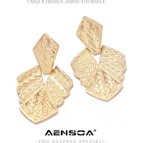 AENSOA Metal Leaf Big Dangle Earrings for Women Girl 2021 Vintage Punk Gold Color Drop Earrings Large Metal Statement Jewelry