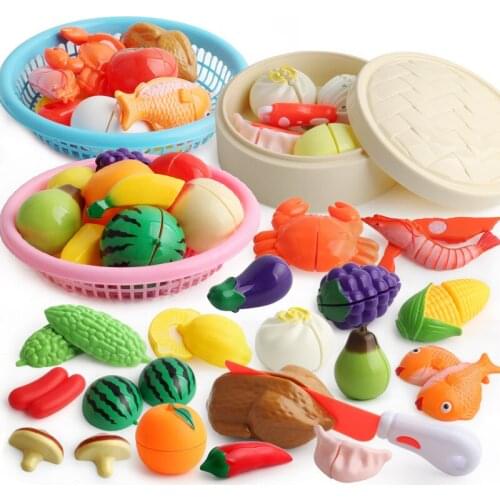 1Set Children Play House Toy Cutting Fruit Vegetable Fish Breakfast Food Cut Pretend Play for Children Kids Educational Toys