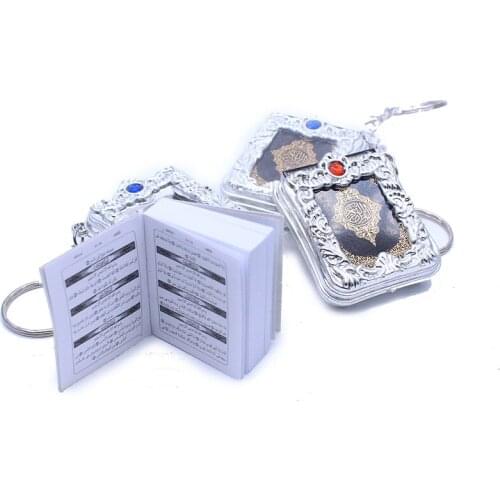 1Pc Silver Color Muslim Islamic Mini Book Pendant Keychains Arabic Quran Allah Small Real Paper Key Rings Religious Jewelry