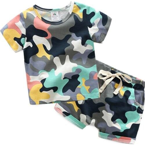 2021 2pcs Summer Baby Boy Children Causal Camouflage Printing Suit Tops + Short Boys Clothes Kids Clothes sets 2-7