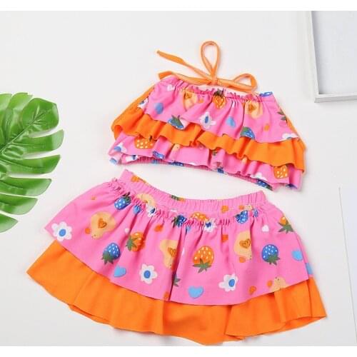 2021 Printed Polyester Fabric Girls Swimwear 3-7 Years Old Girls Baby Children Split Swimwear Swimwear