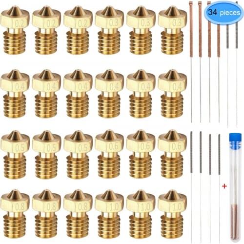 24 Pieces Extruder Nozzles M6 3D Printer Brass Nozzles Print Heads with 10Pcs Nozzle Cleaning Kits for 3D Printer Makerbot