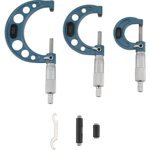 3Pcs Micrometer Set Bearing Steel High Accuracy Outside Diameter Wrench Measurement Tool 0 -75Mm Measurement Tool
