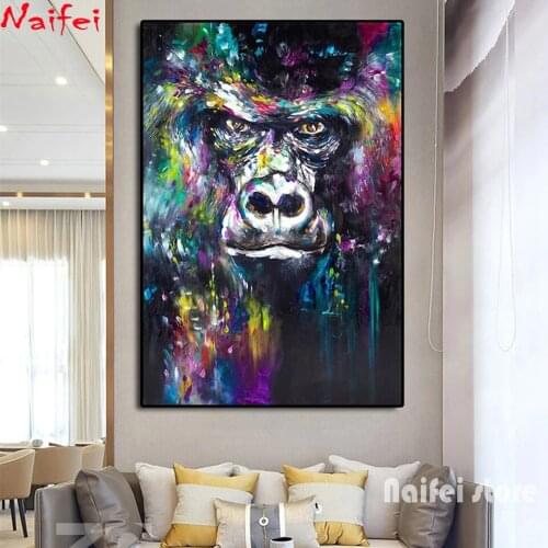 Large Size 5D DIY Diamond Painting Monkey Graffit Art Full Square Round Drill Embroidery Animal Cross Stitch Rhinestone Decor