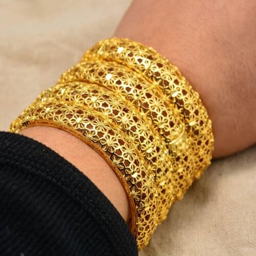 Annayoyo Flower Bracelets Women Girls Dubai Bracelet Jewelry Arab Middle Eastern African Metal Bangles Wedding Gift
