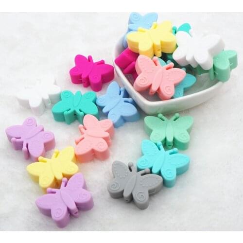 Chenkai 10pcs BPA Free Silicone Butterfly Teether Beads DIY Baby Animal Teething Montessori Sensory Jewelry Making Toy Beads
