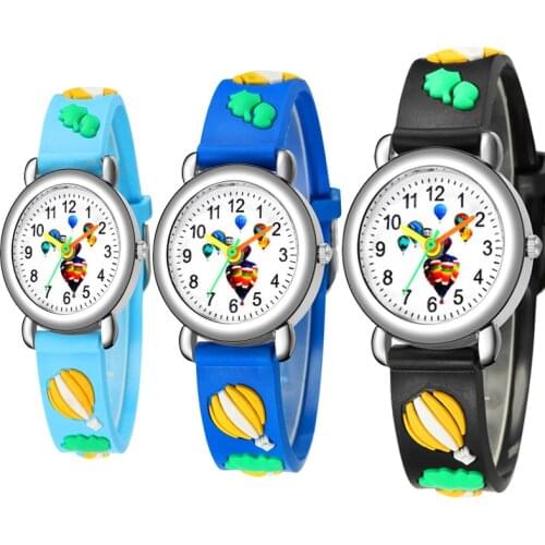 3D Cartoon Kids Watch Environmental Silicone Printing Hot Air Balloon Strap Kids Watch for Boys Girls Universal Gift Clock Hours