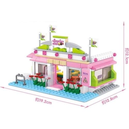 New pink dream sunshine villa girl good friend manor youth hotel billiards club DIY building block model children bricks toys