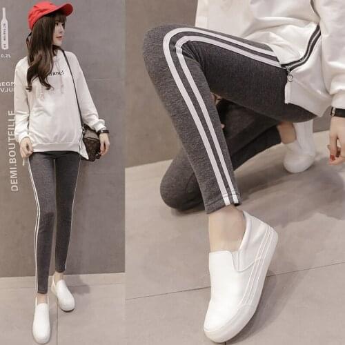 Cotton Maternity Leggings Side Stripe Pants for Pregnant Women High Waist Pregnancy Clothes 2018 Spring Maternity Clothing