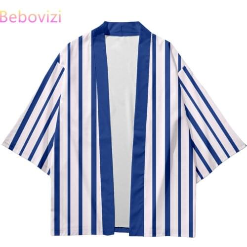 2021 Plus Size XXS-6XL Blue Stripe Loose Japanese Streetwear Cardigan Women Men Harajuku Haori Cosplay Kimono Top Yukata Clothes