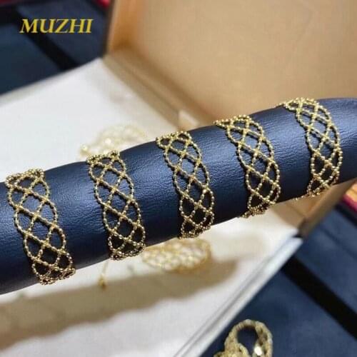 MUZHI Real 18k Soild Gold Ring Laser Bead Mesh Lace Design Au750 Womens Ring Charm and Chic Luxury Jewelry Gifts for Women