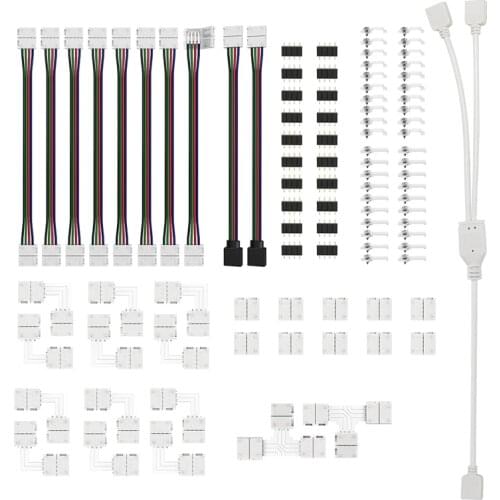 Led Strip Light Connectors Kit,4 Pin Conductor Light Strip Splice,10mm Tape Light Connector for SMD 5050 RGB Strip