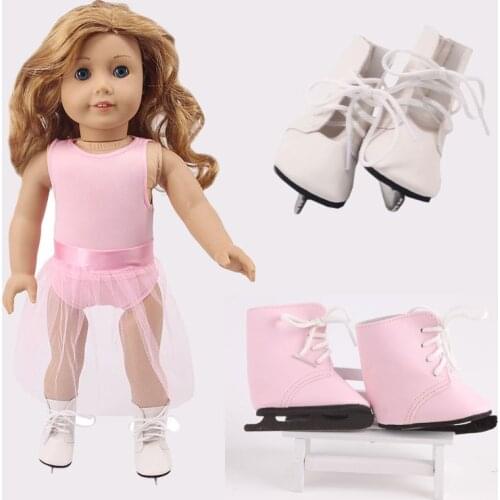 Doll Ice Skate Ballet Lace Sequin Dress,Dance Shoes For 18 Inch American&43Cm Born Baby Our Generation,Birthday Girls Toy Gift