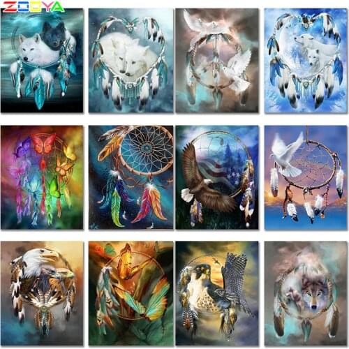 Dreamcatcher Wolf Full Drill Square/Round Animal Diamond Painting Diamond Embroidery Diamond Mosaic Cross Stitch Diamant Jh065