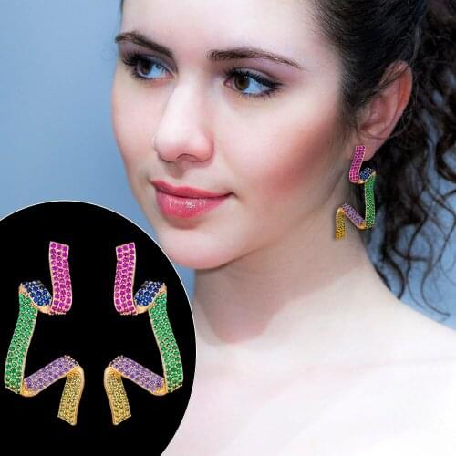 Trendy Geometric shape rainbow Shiny Earrings for Women Fine Jewelry Full CZ Bridal Wedding Earrings Jewelry GIFT 2020