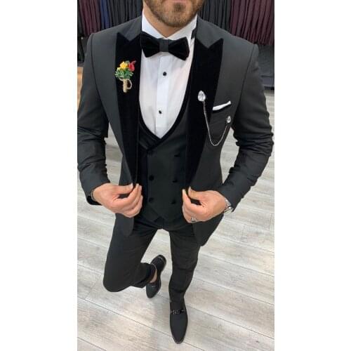 Mens Black Suit for Wedding Business Formal Best Man Suit 2021 Custom Made Groom Tuxedo Jacket Vest Pants 3 Pieces Set